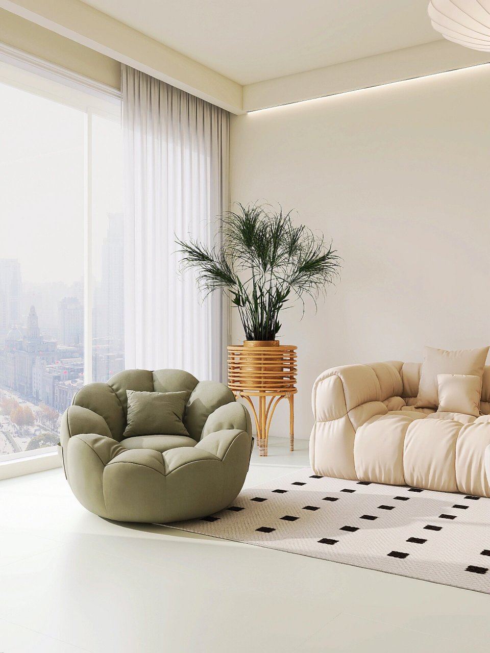 纯色奶油风客厅|越看越治愈的极简奶油风95  我选择了简单的奶油白