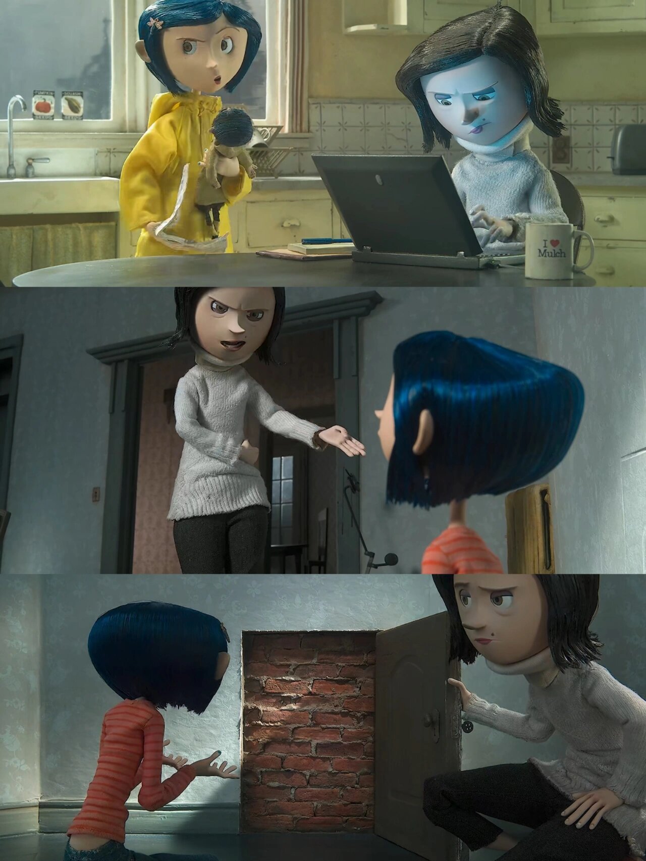 经典高分恐怖电影《鬼妈妈》  小女孩卡洛琳偶然通过家里的一扇小门