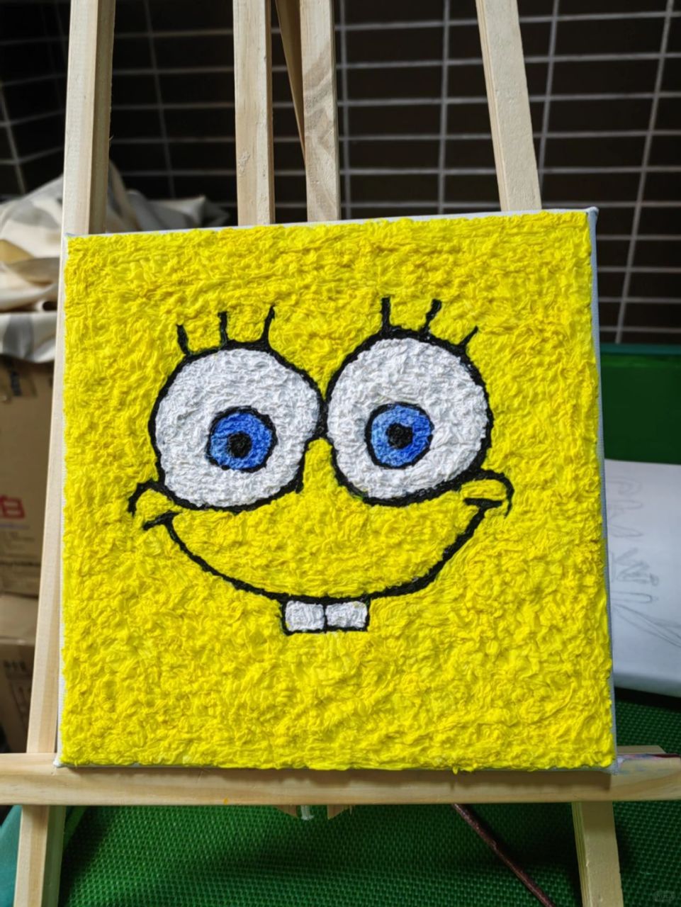 海绵宝宝纸浆画教程来啦!轻松临摹,丙烯颜料绘出童真回忆!