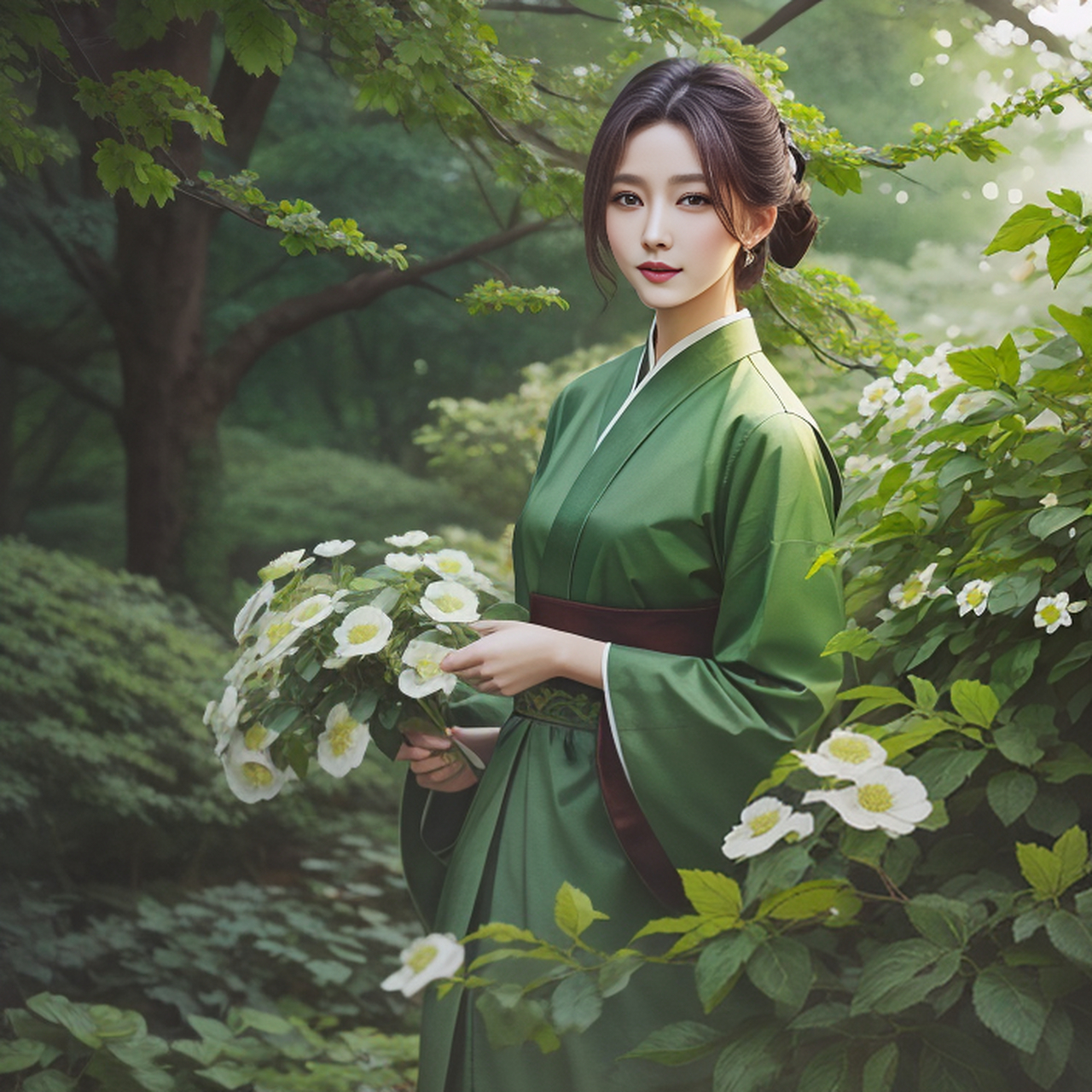 楚楚动人的古风绿衣女子#古风女子