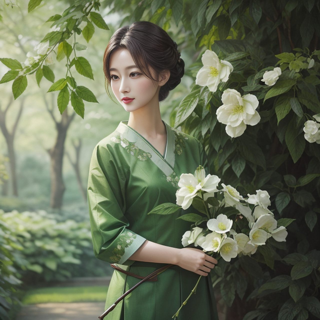 楚楚动人的古风绿衣女子#古风女子