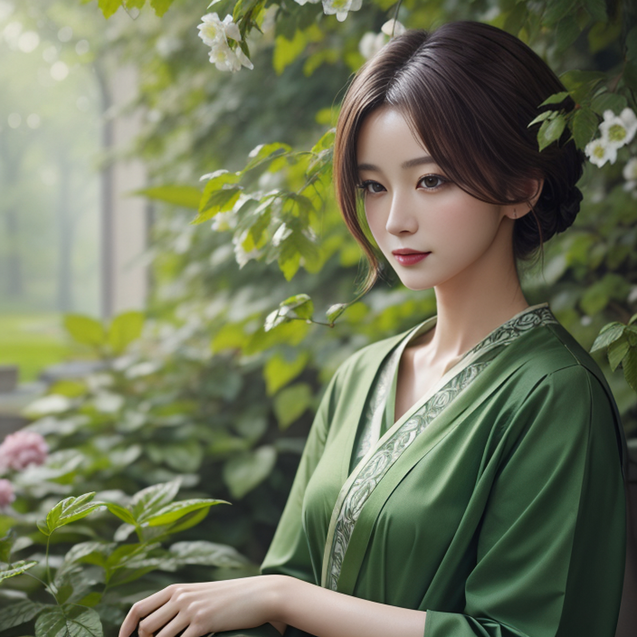 楚楚动人的古风绿衣女子#古风女子