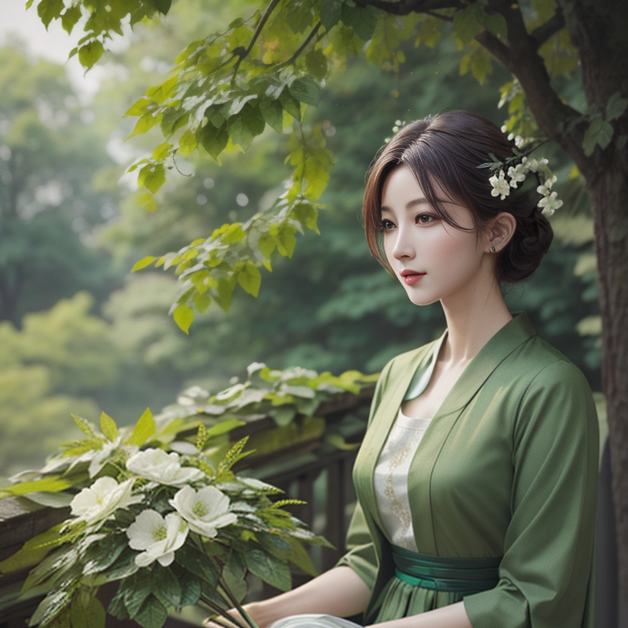 楚楚动人的古风绿衣女子#古风女子