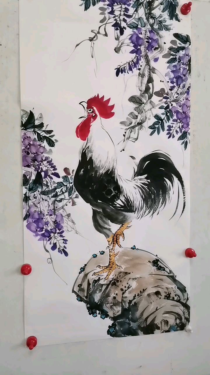 王兴民～国画公鸡:紫气东来-度小视