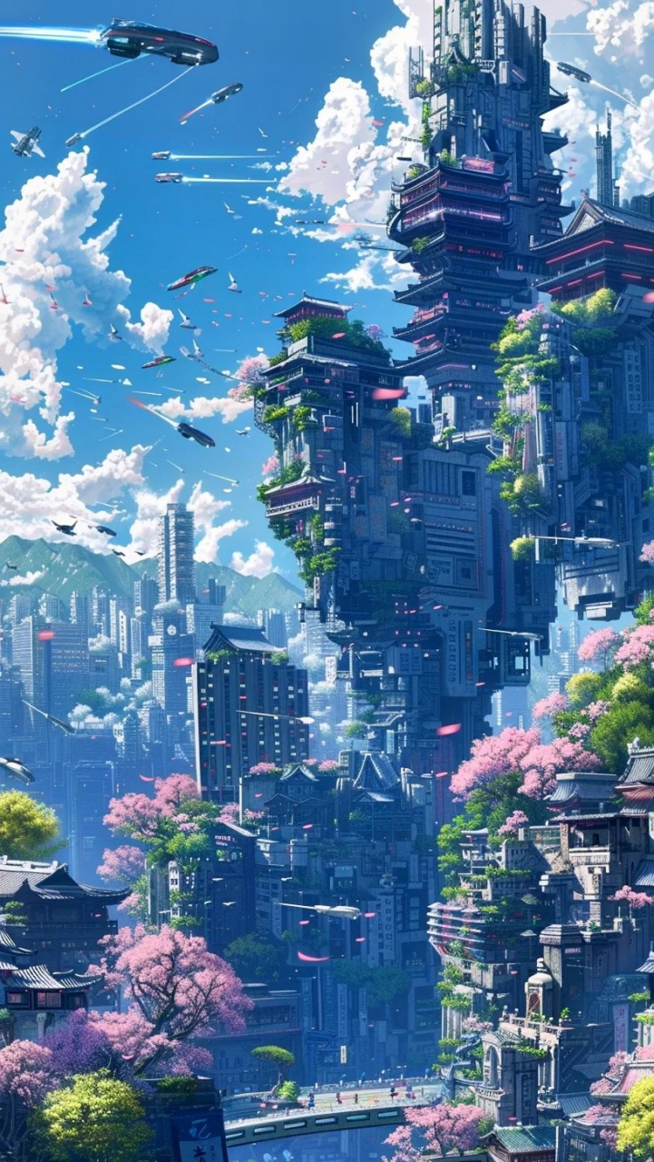 分享一组ai生成的科幻场景作品,描绘了宏伟壮观的太空建筑,充满了赛博