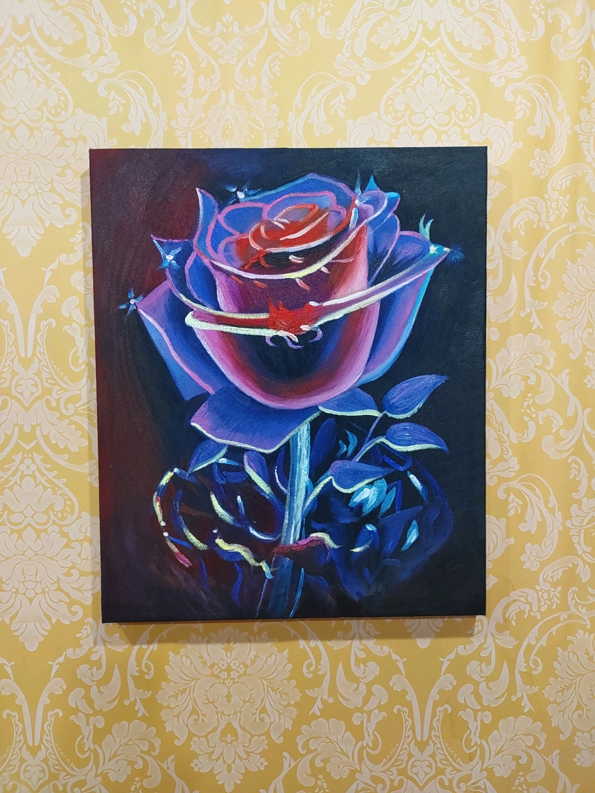 原创手绘油画玫瑰花