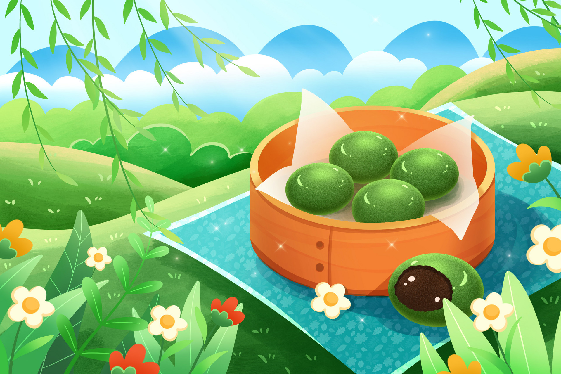 里面的馅料也是丰富多彩,有豆沙,黑芝麻,肉松德瘫尘   小吃青团卡通