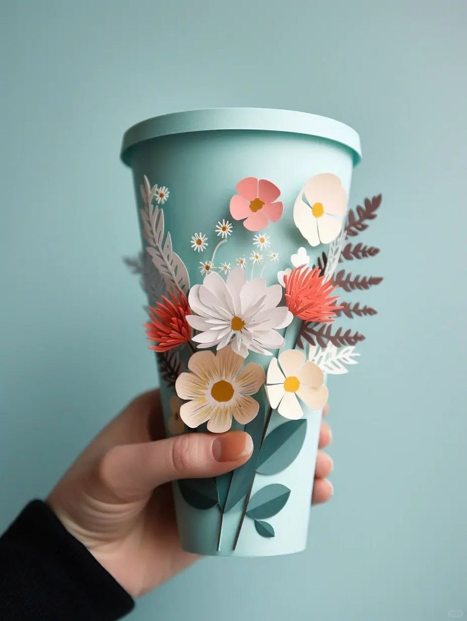春天的纸杯,手工剪纸打造立体花朵,简约又可爱!