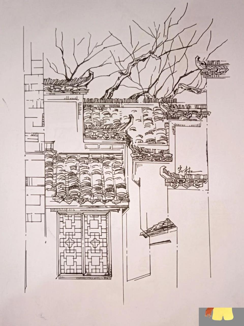 徽派建筑速写 黄山都没去过,但见习作业还是得补,嗷嗷嗷,园林人的痛谁