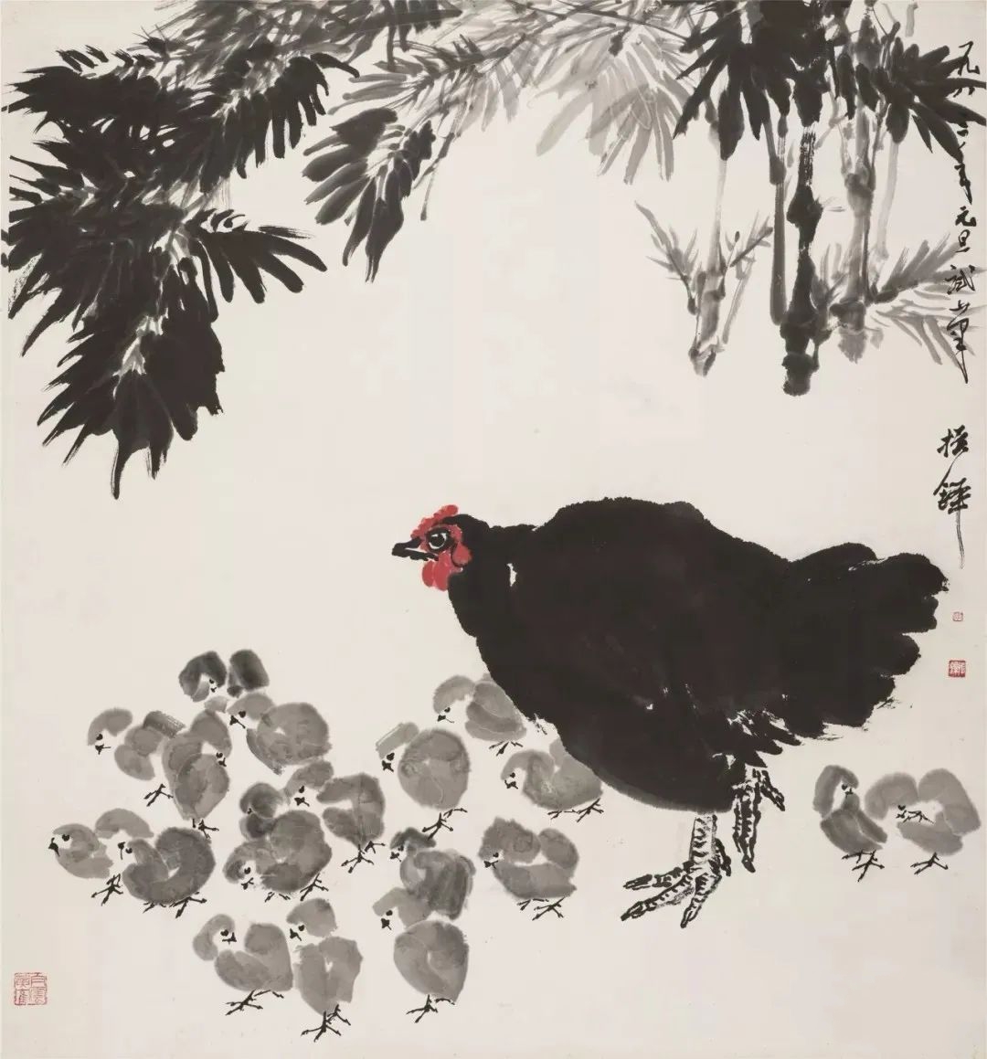 张振铎擅长画鸡他曾给启功画过一幅《雄鸡图》