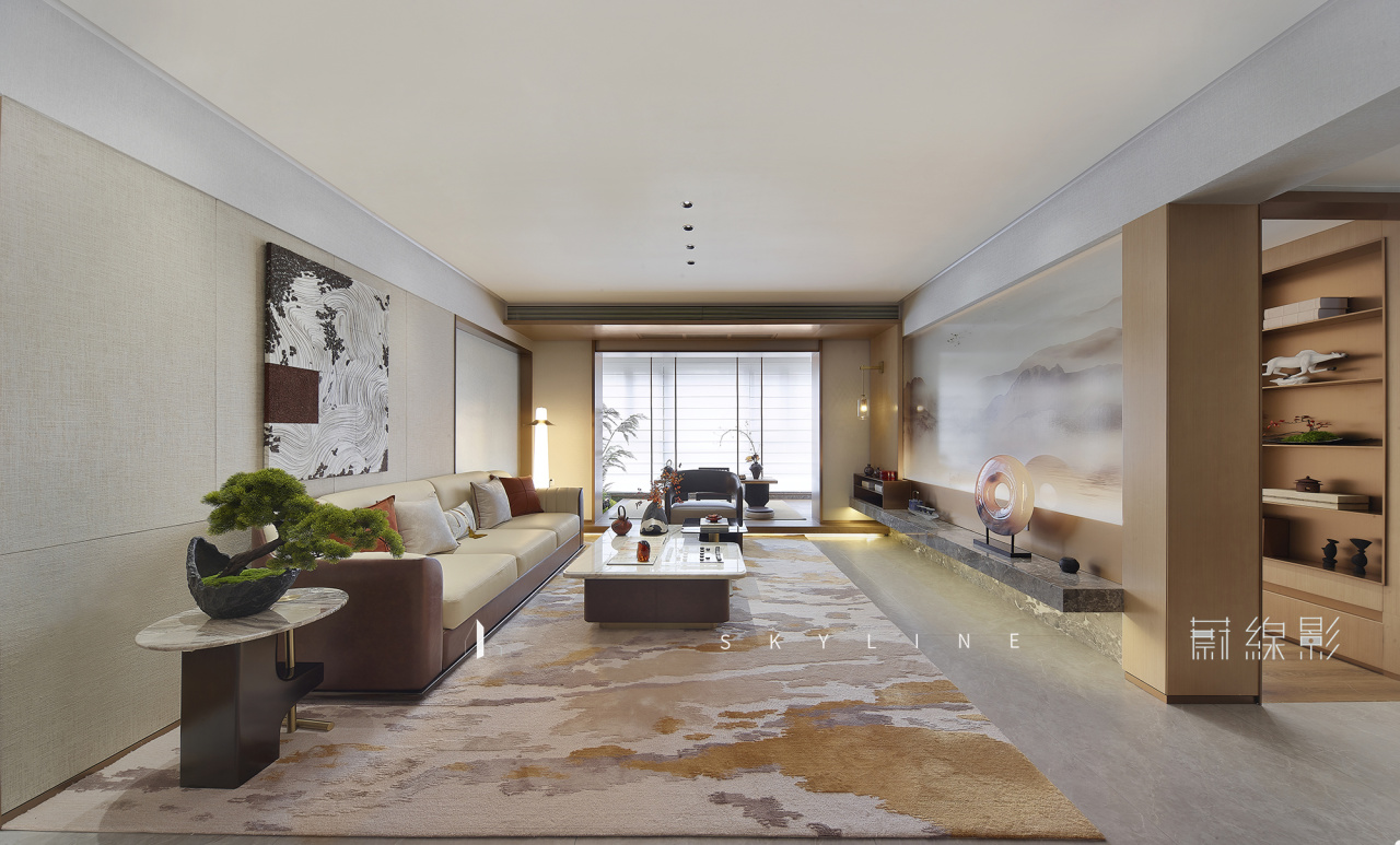 现代中式如何装修?农村又如何!10.8米开间大客厅 1盏普洱话人生