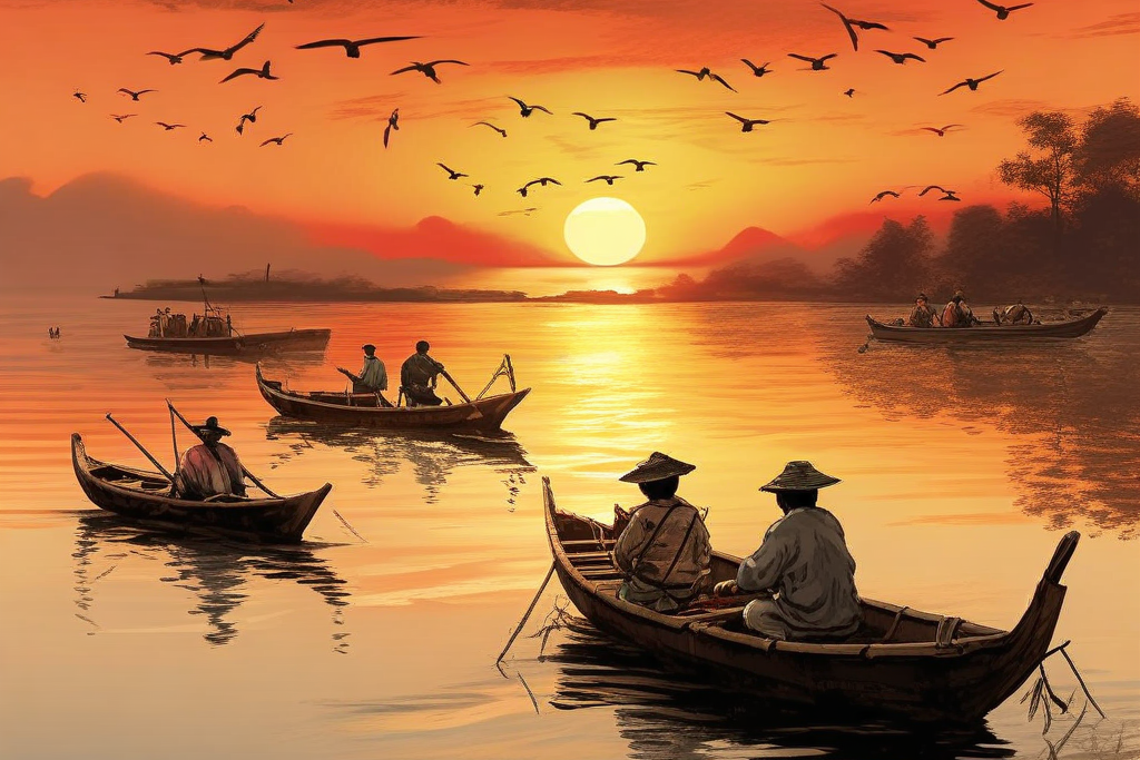 捕鱼反映古人对生活的热爱和对自然的