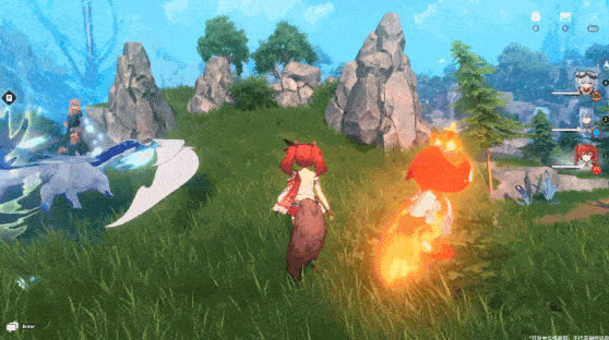 在实机视频中,我们就能看到【奇波】触发对应的元素机关,破坏地形获取