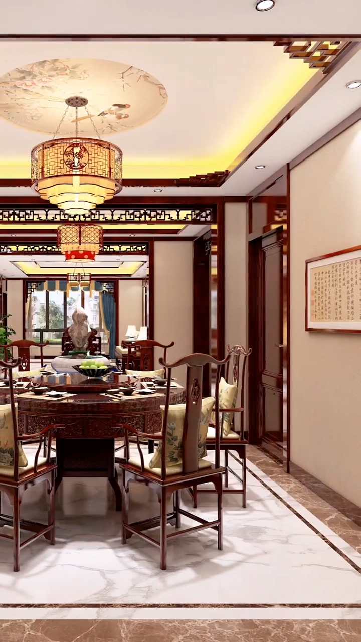 自建房别墅餐厅中式装修,待客很有面,您觉得呢?
