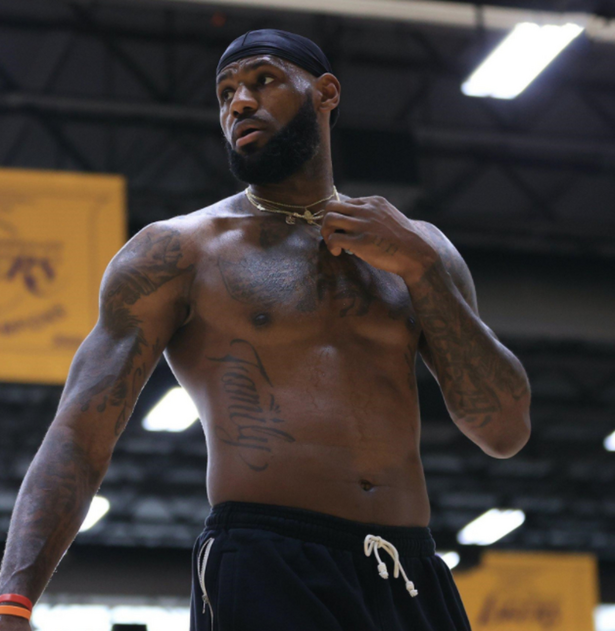 詹姆斯以一身极致肌肉著称,他追求实用性而非美观,因此胸肌和腹肌并不