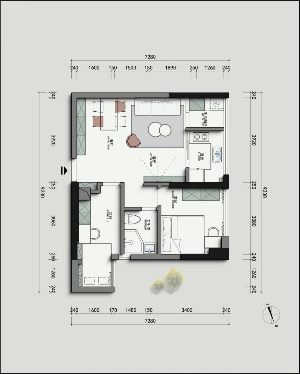 单身公寓平面图 手绘图片