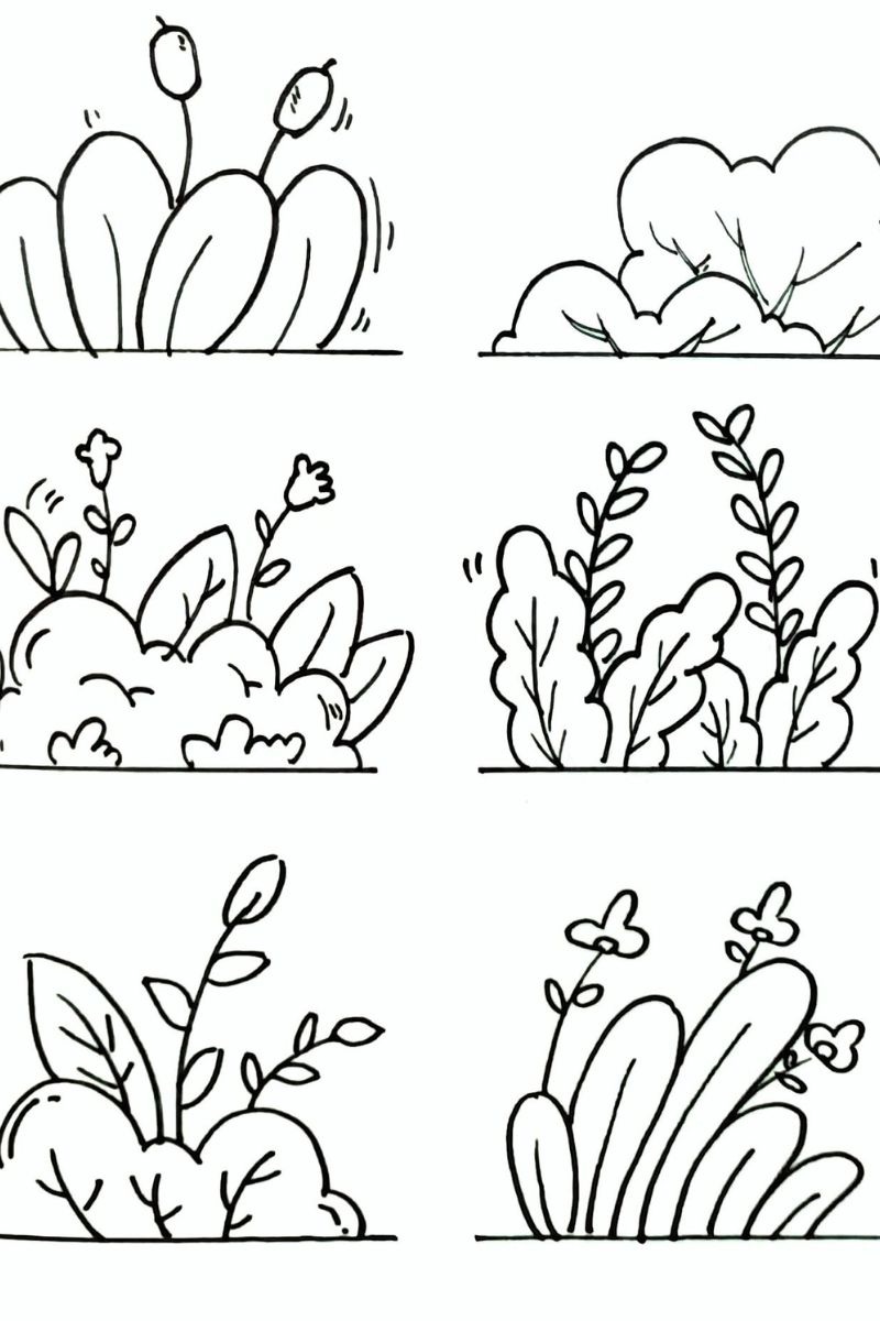 打卡草丛简笔画啦,小草小草,随风飘扬