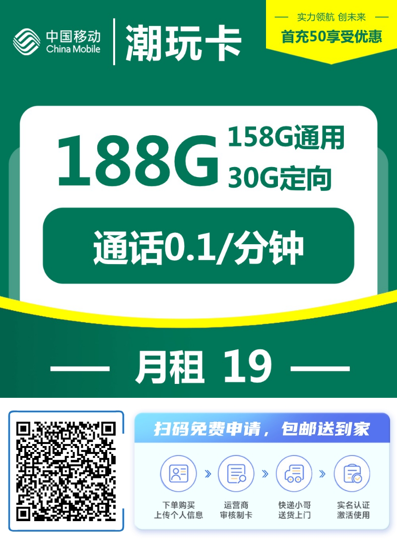 『移动潮玩卡』19元/月：158G通用+30G定向，首月免月租，收货地即为归属地插图2羊毛日报
