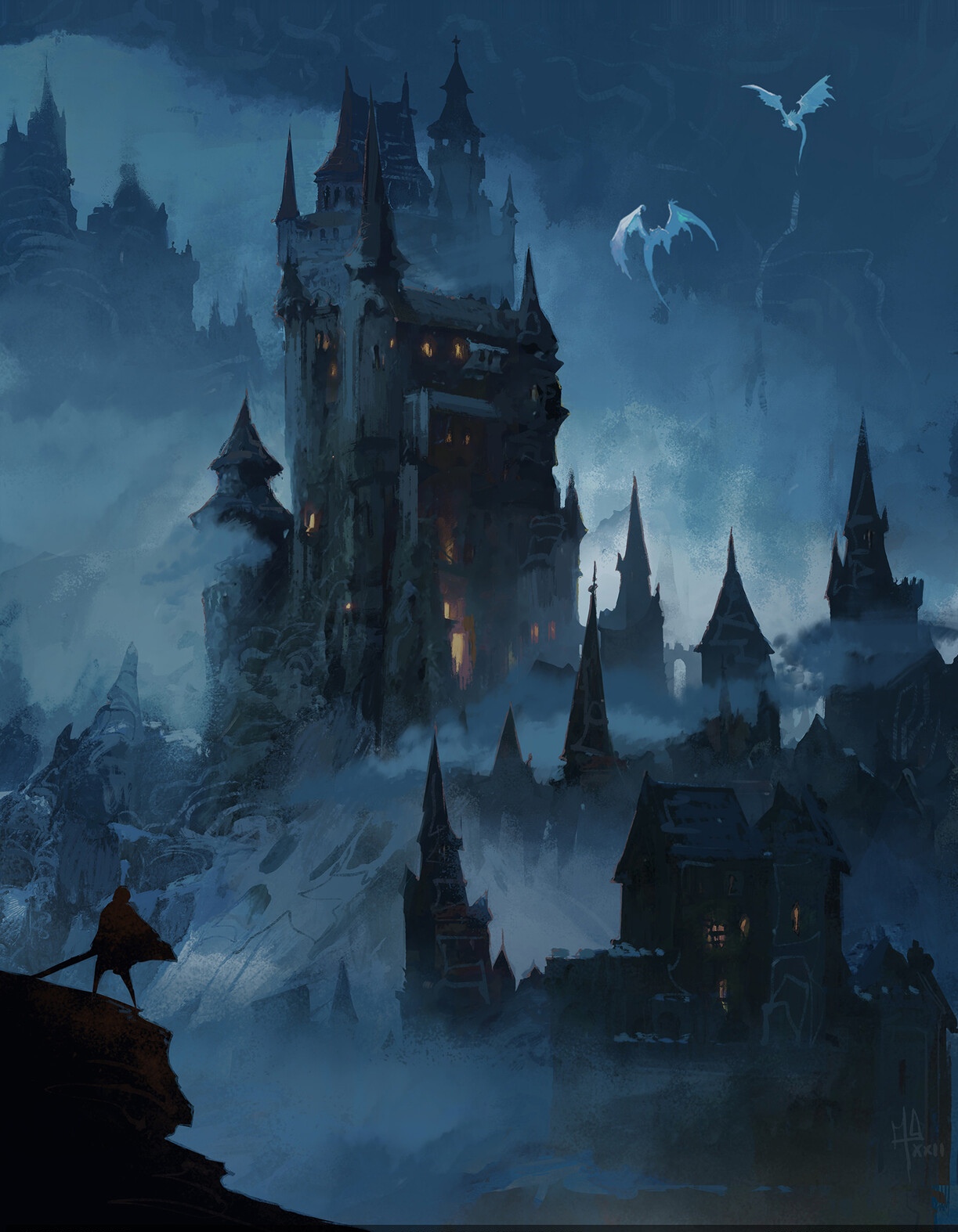 画师maxime desmettre奇幻场景绘画欣赏,描绘了异世界荒原古堡的景色