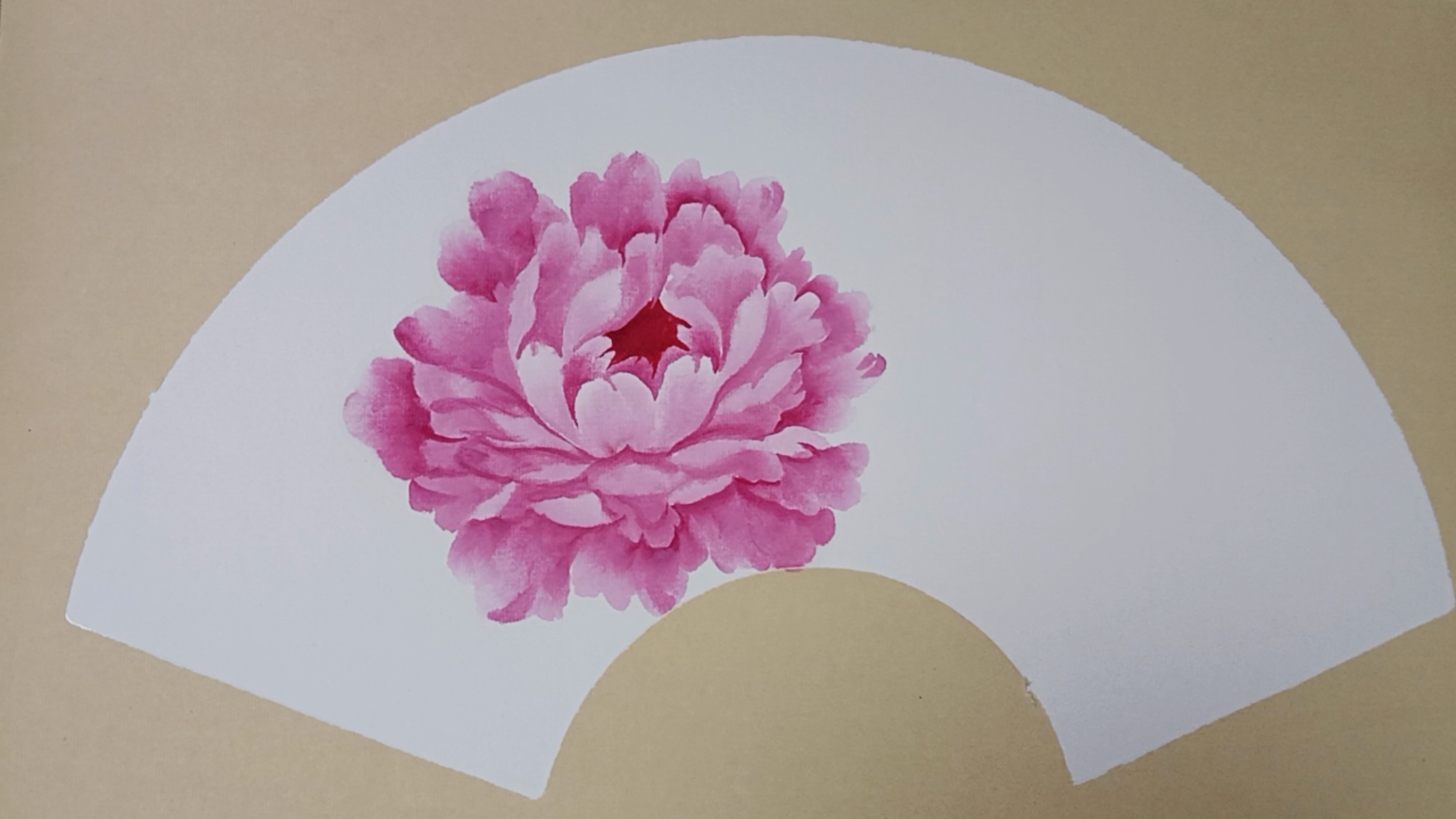 扇面牡丹图画法,香风摇曳,课徒稿,花头配色:牡丹红 钛白,三绿 花青