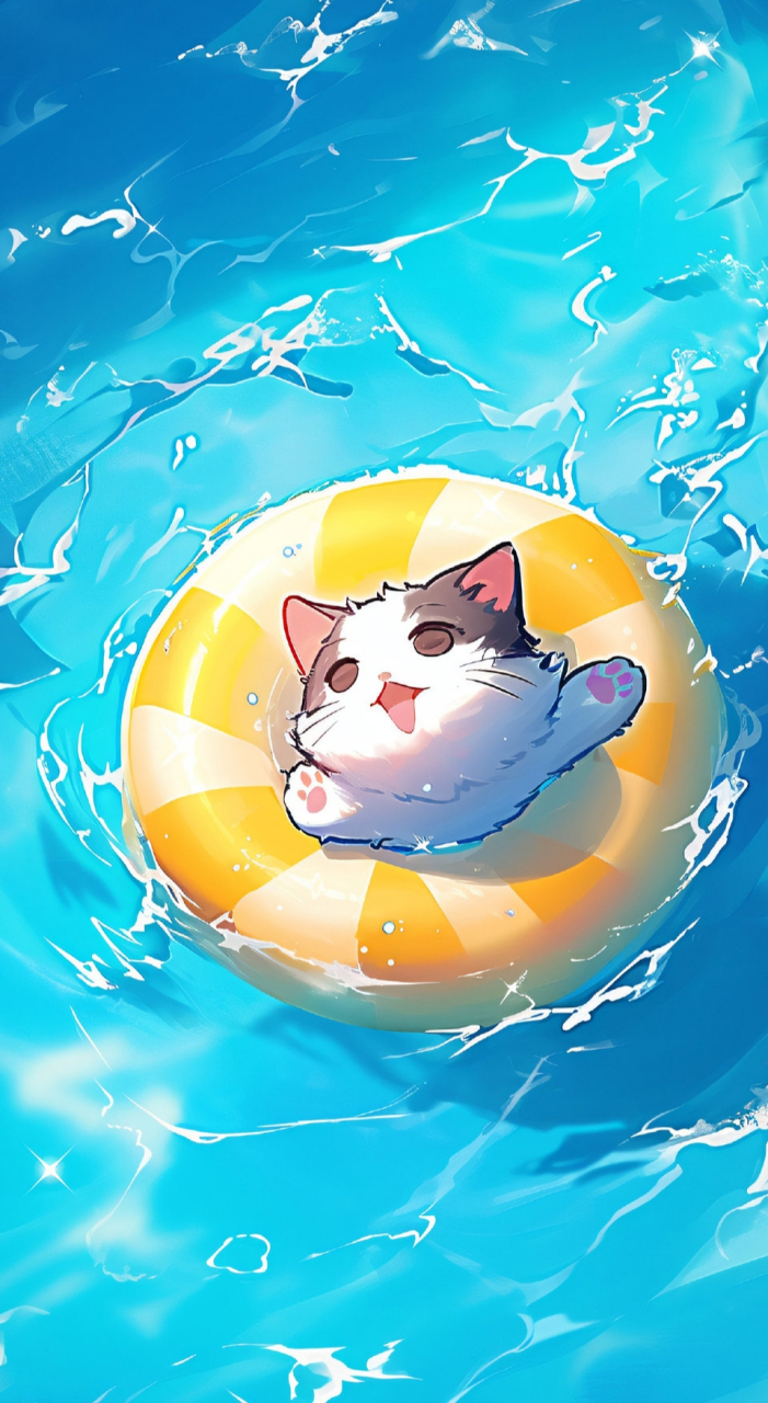 泳池壁纸 猫咪泳池壁纸 可爱卡通泳池壁纸