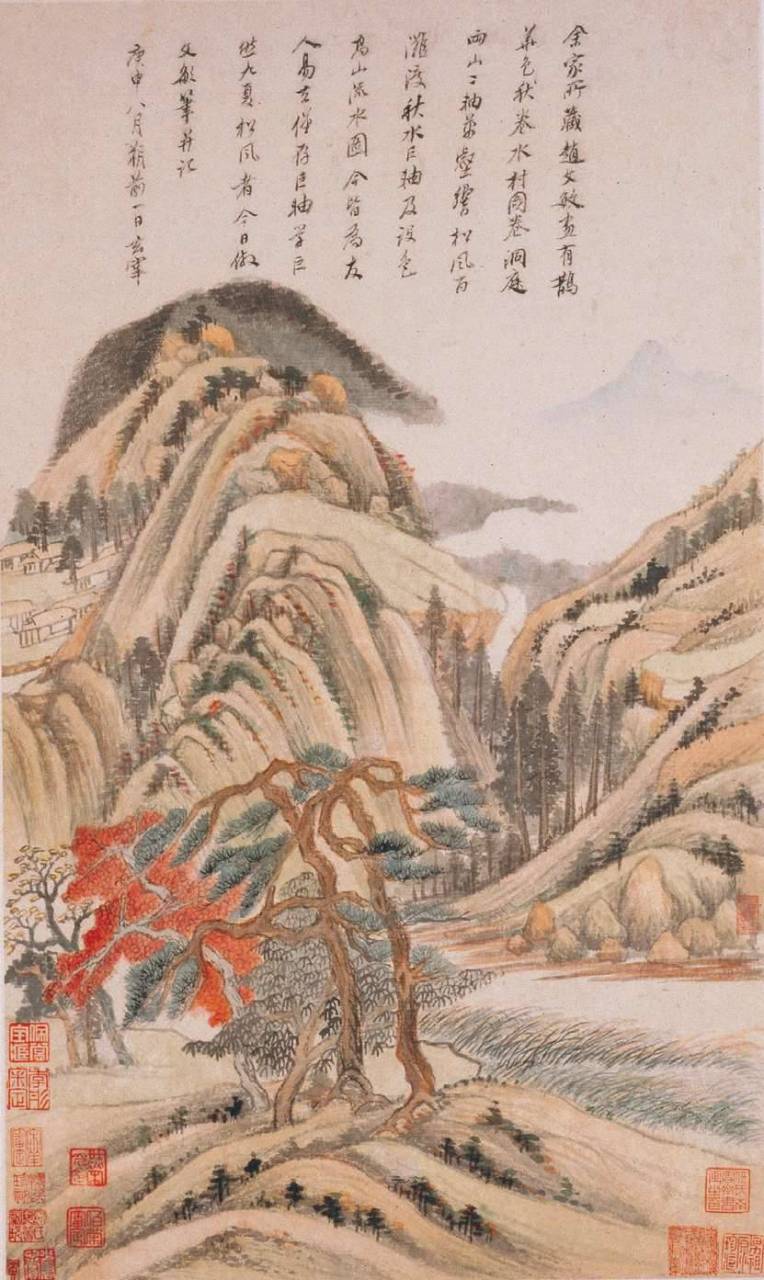 董其昌《秋兴八景图》(局部),1620年,纸本设墨设色,53.8cm×31.