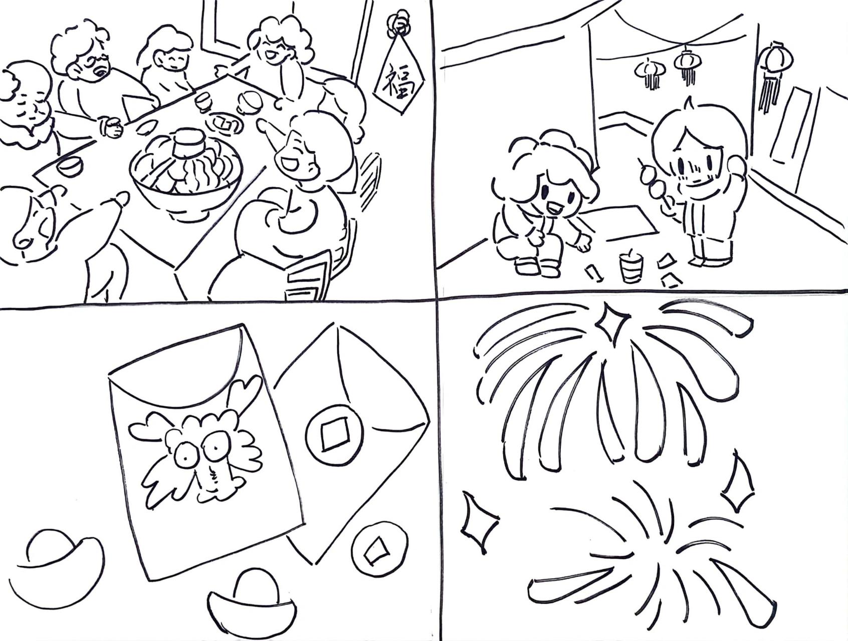 春节故事漫画四格 手绘  好的,以下是一篇关于春节手绘的 1000 字