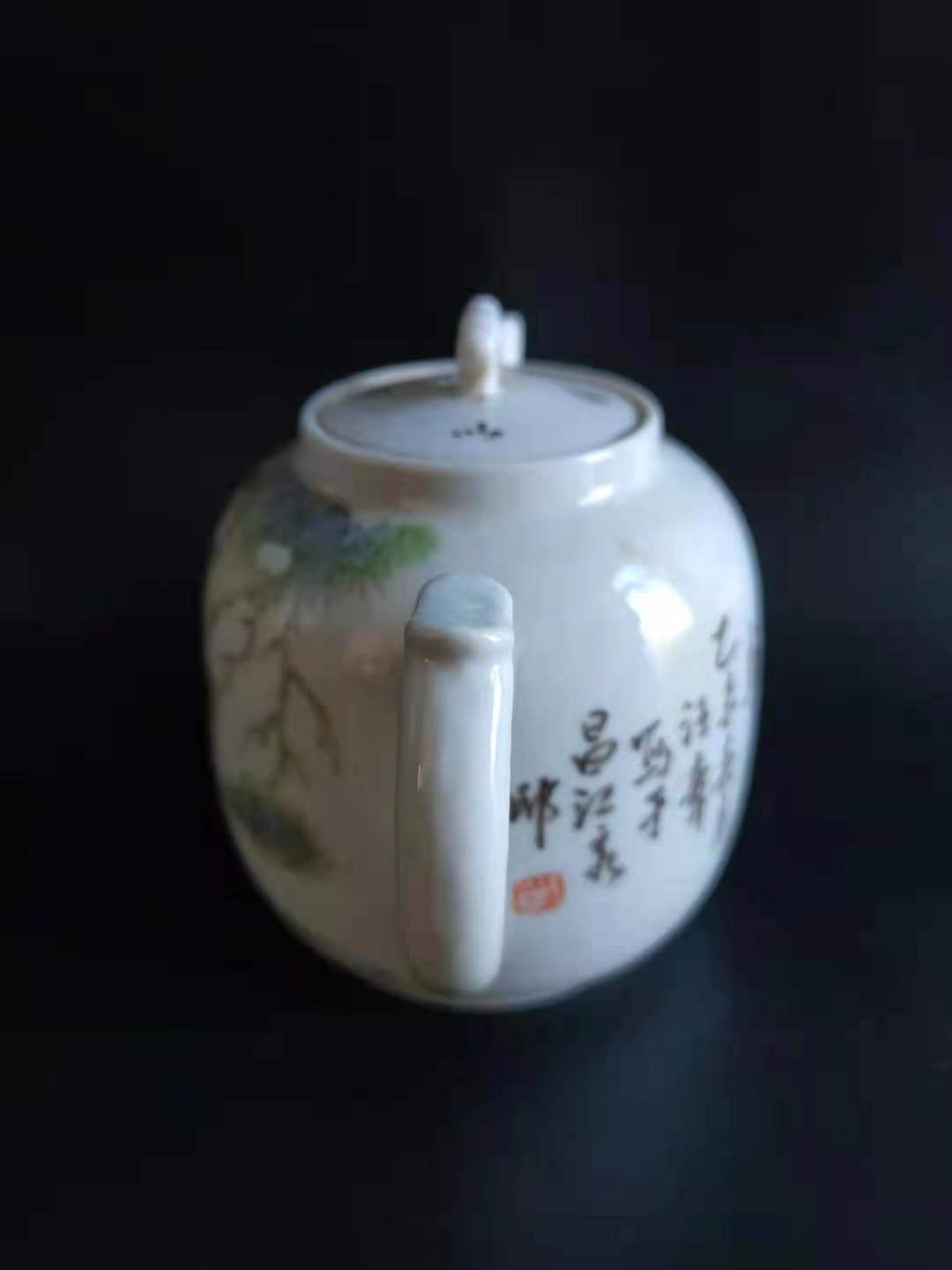 汪章浅绛彩松鹤延年茶壶「旧藏」高12cm肚径8cm