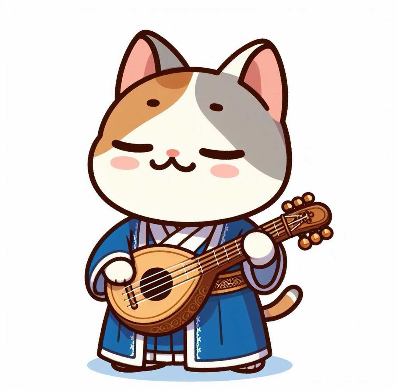 沉醉于琵琶的音色当中,猫看起来非常愉快.