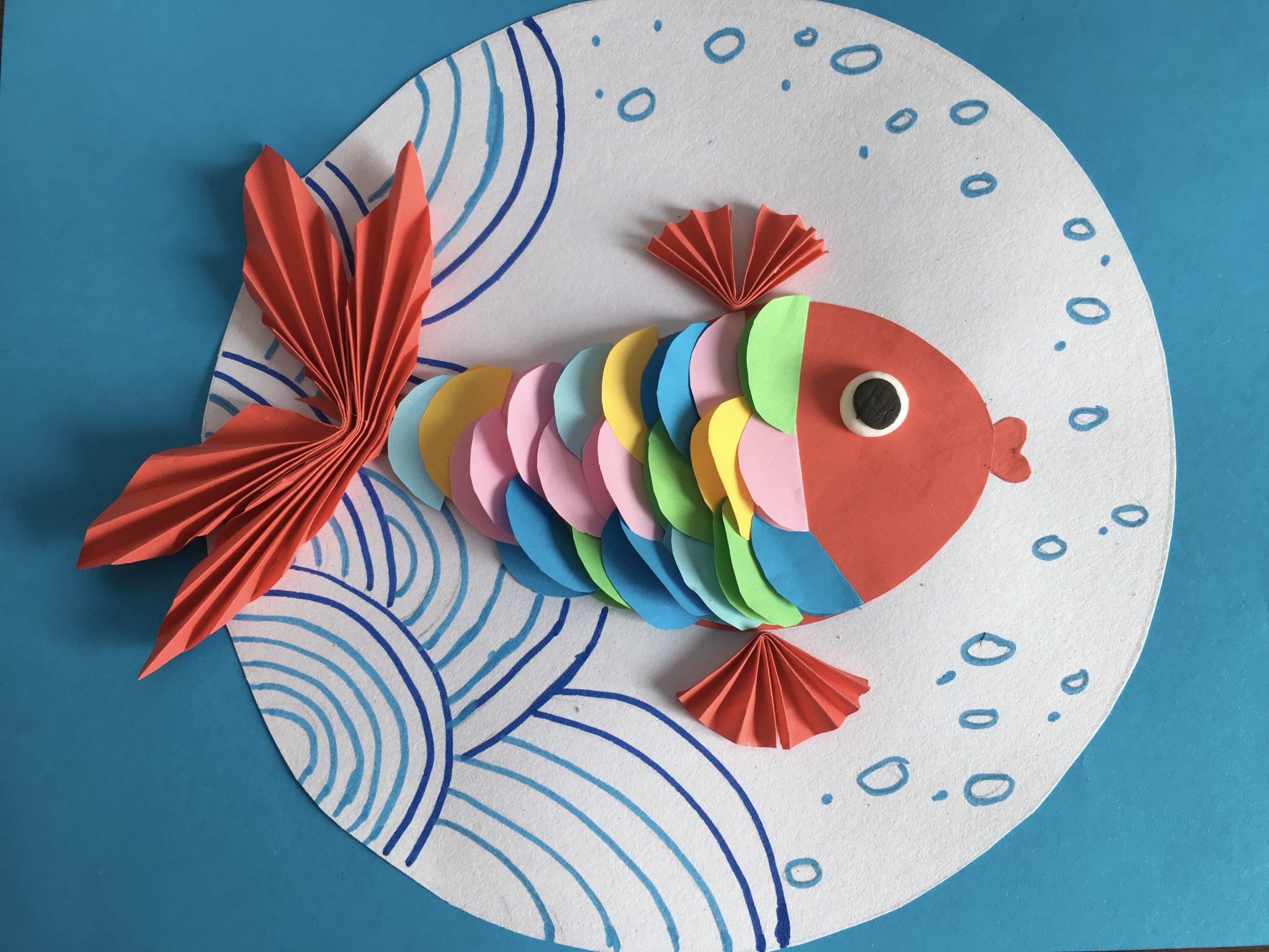 康以轩  创意画《年年有"鱼"》 手工制作鱼头饰图片二年级金鱼粘贴画