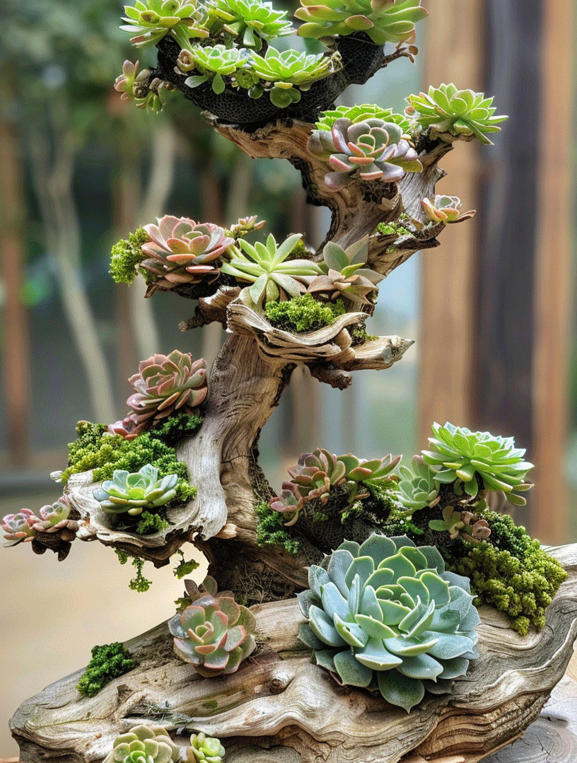 多肉植物塑造出来的盆景太个性,老桩枝干,苍劲雄厚,充满层次感