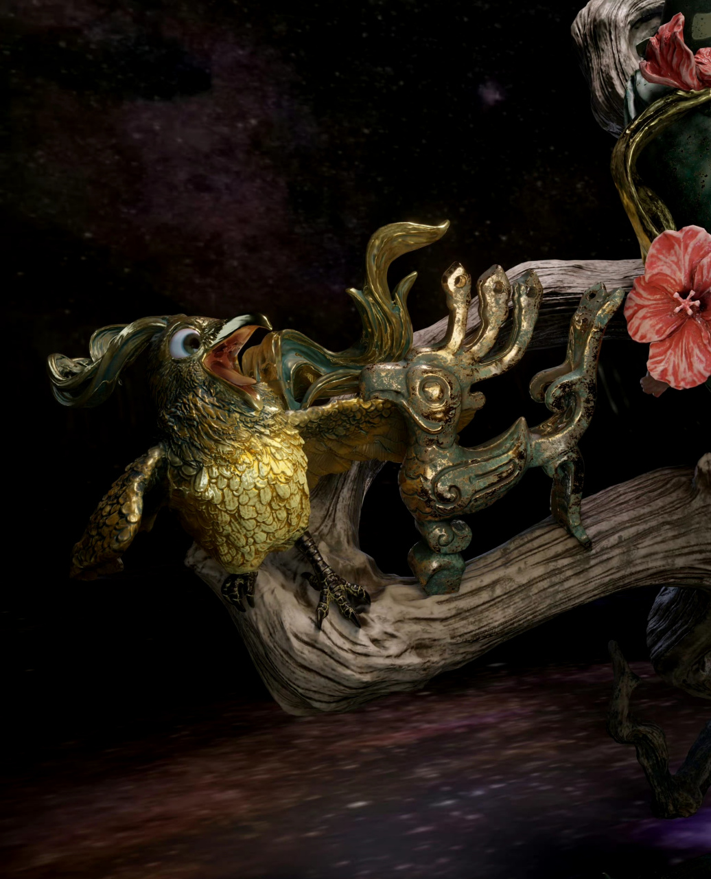 模型欣赏:一组三星堆青铜鸟拟人手办,赋予了文物可爱灵动的风格,by d2