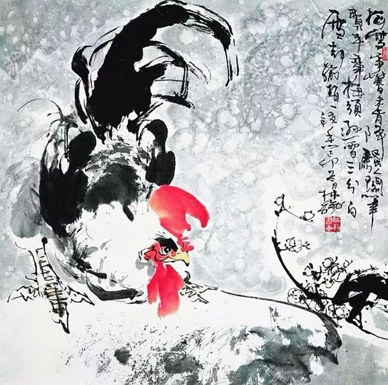 他画鸡极富夸张,却别有趣味!  这是老画家林成翰画的一组鸡.