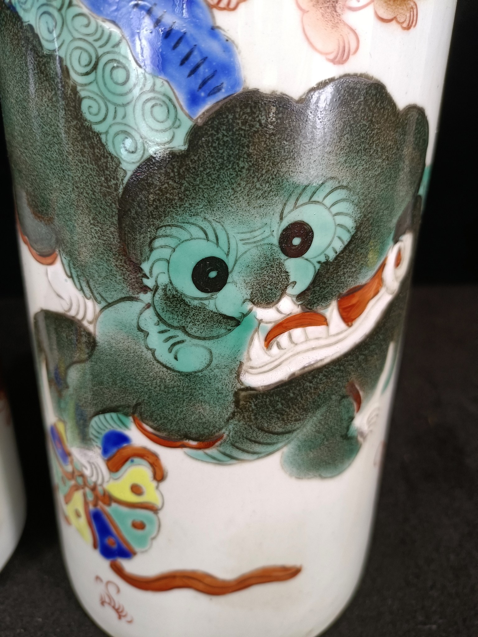 民国太师少保狮子狗帽桶一对,全品无残