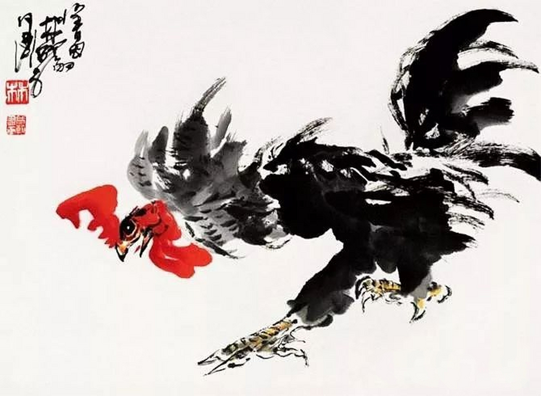 他画鸡极富夸张,却别有趣味!  这是老画家林成翰画的一组鸡.