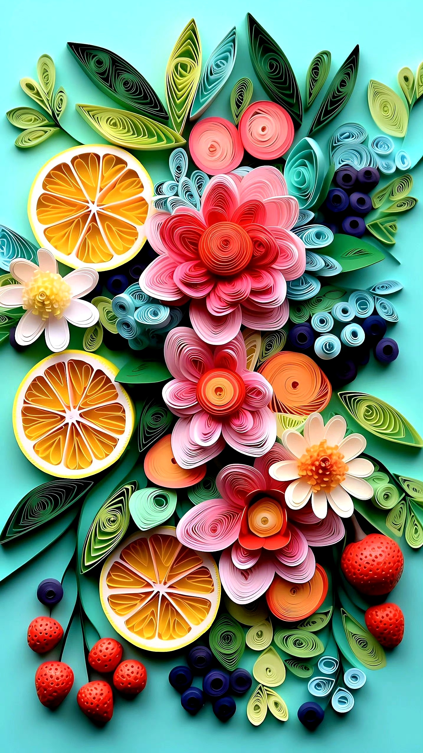 ai生成的一组衍纸风格的蔬果作品,用各色纸张立体再现出生活中的蔬菜