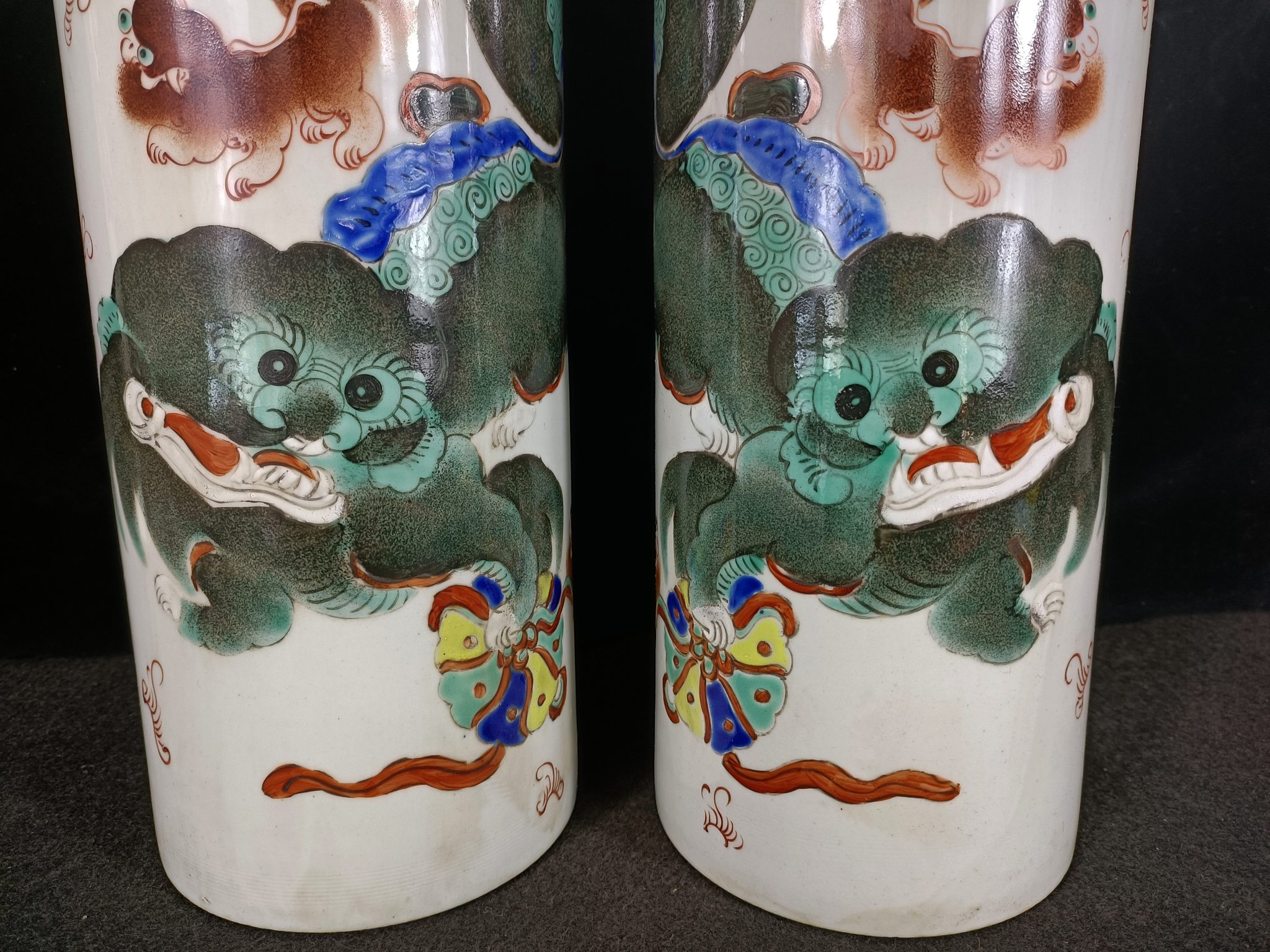 民国太师少保狮子狗帽桶一对,全品无残