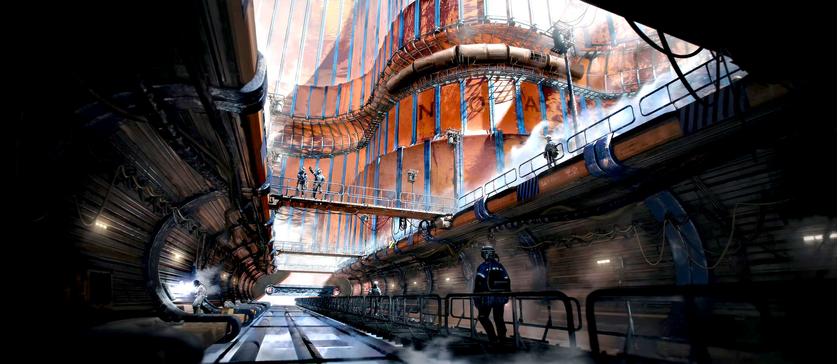 格鲁吉亚概念艺术家mikhail delov场景设计欣赏,描绘了未来战舰建造和