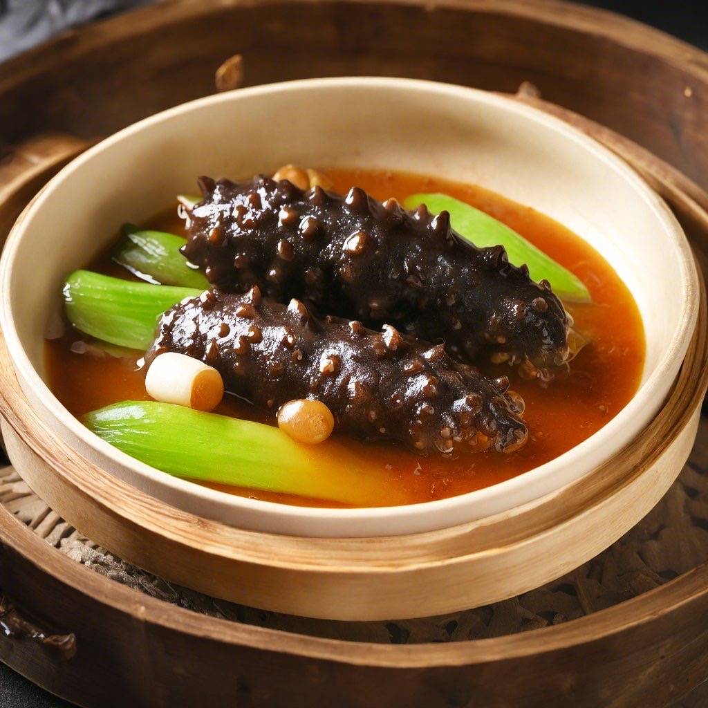 海参的吃法之"葱烧海参" 色泽红润,葱香浓郁,鲜美柔嫩,是山东名菜之一