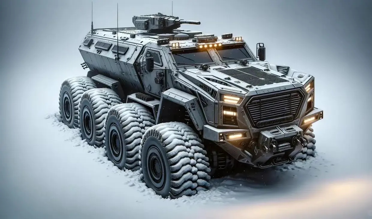 ai生成的一组未来战斗车辆作品,采用了多轮底盘,安装有重型武器,适合