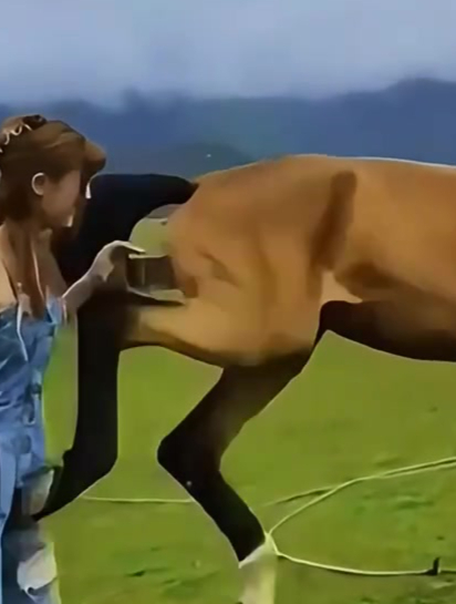 小姐姐摸马屁股,结果可遭老罪了