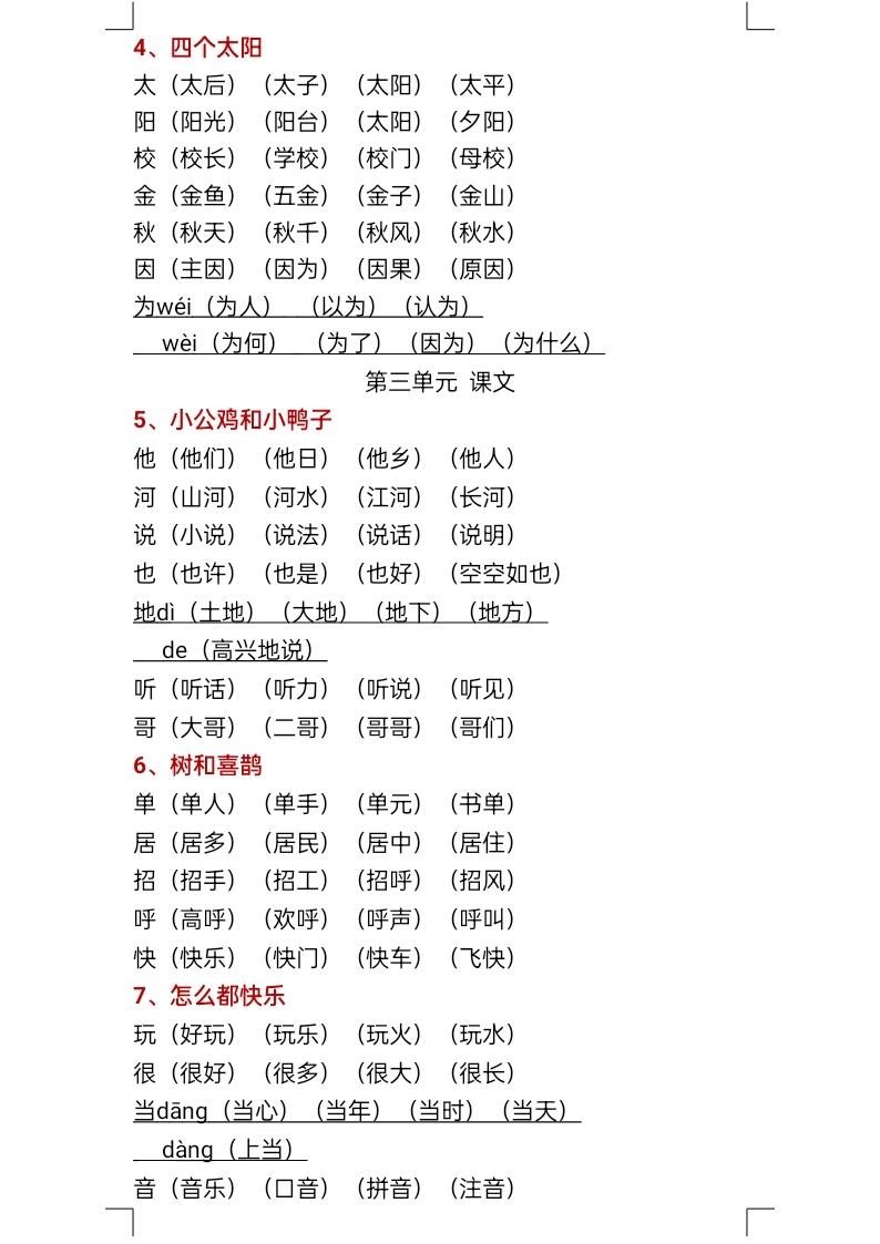 关于一年级下语文生字组词练习（人教版）的信息