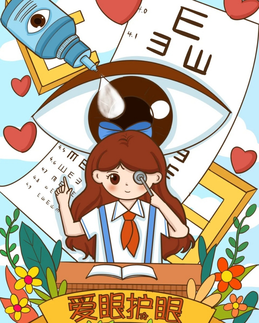 爱眼护眼主题绘画  9915 爱眼护眼,它们如同两位贴心的守护者