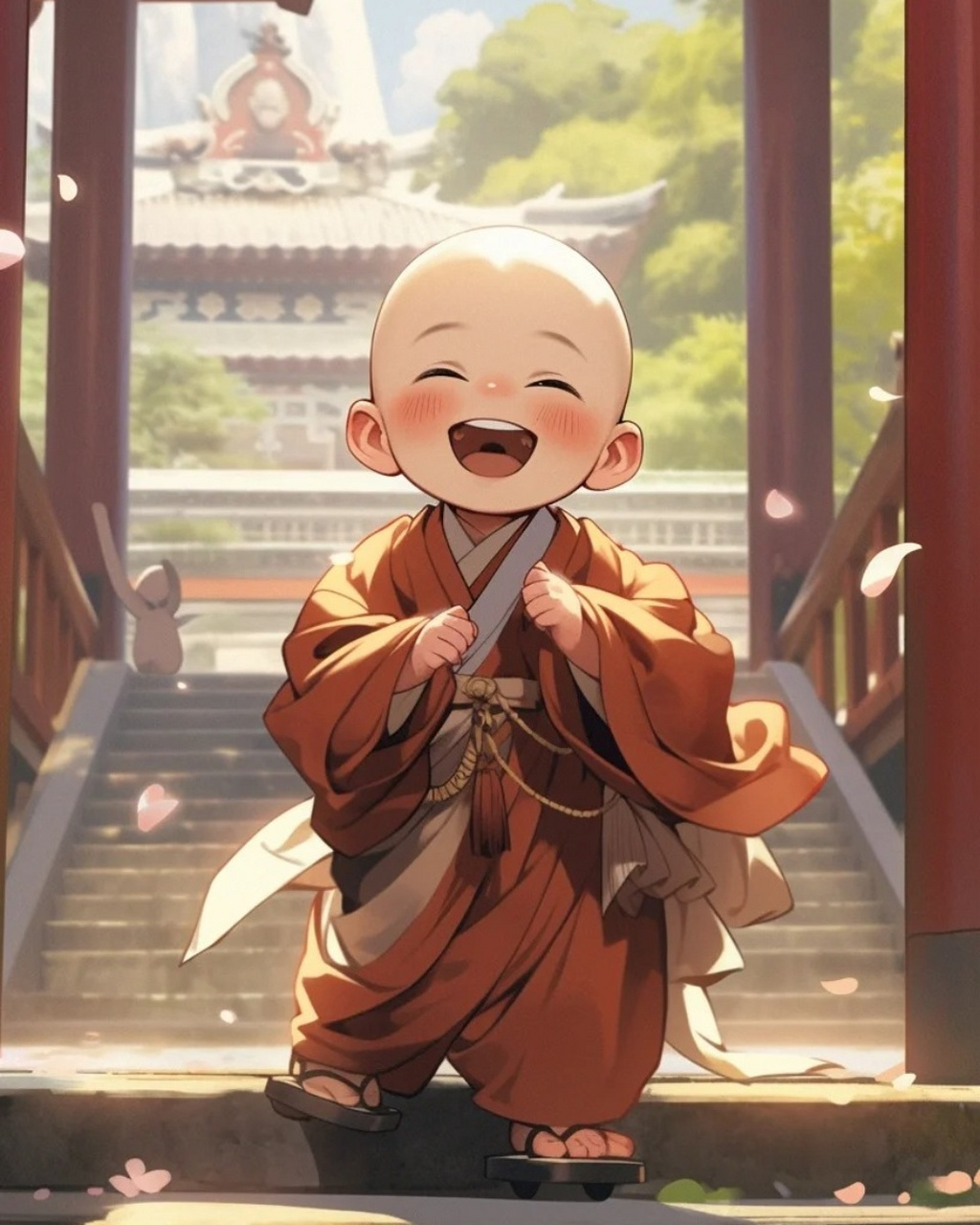 小和尚图片 禅意 可爱  0069♂ 清晨的钟声悠扬响起,伴随着微风和