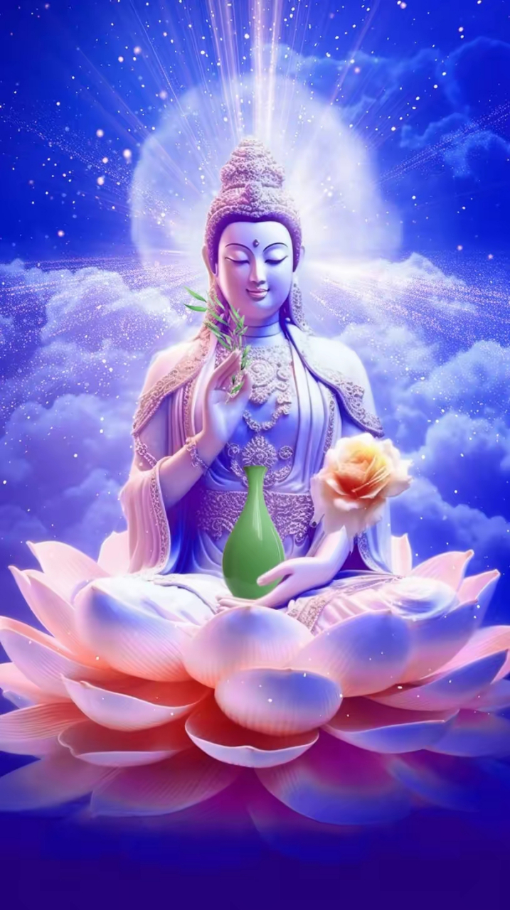 观音菩萨生日  碧海潮生观音诞, 香烟袅袅佛光显.