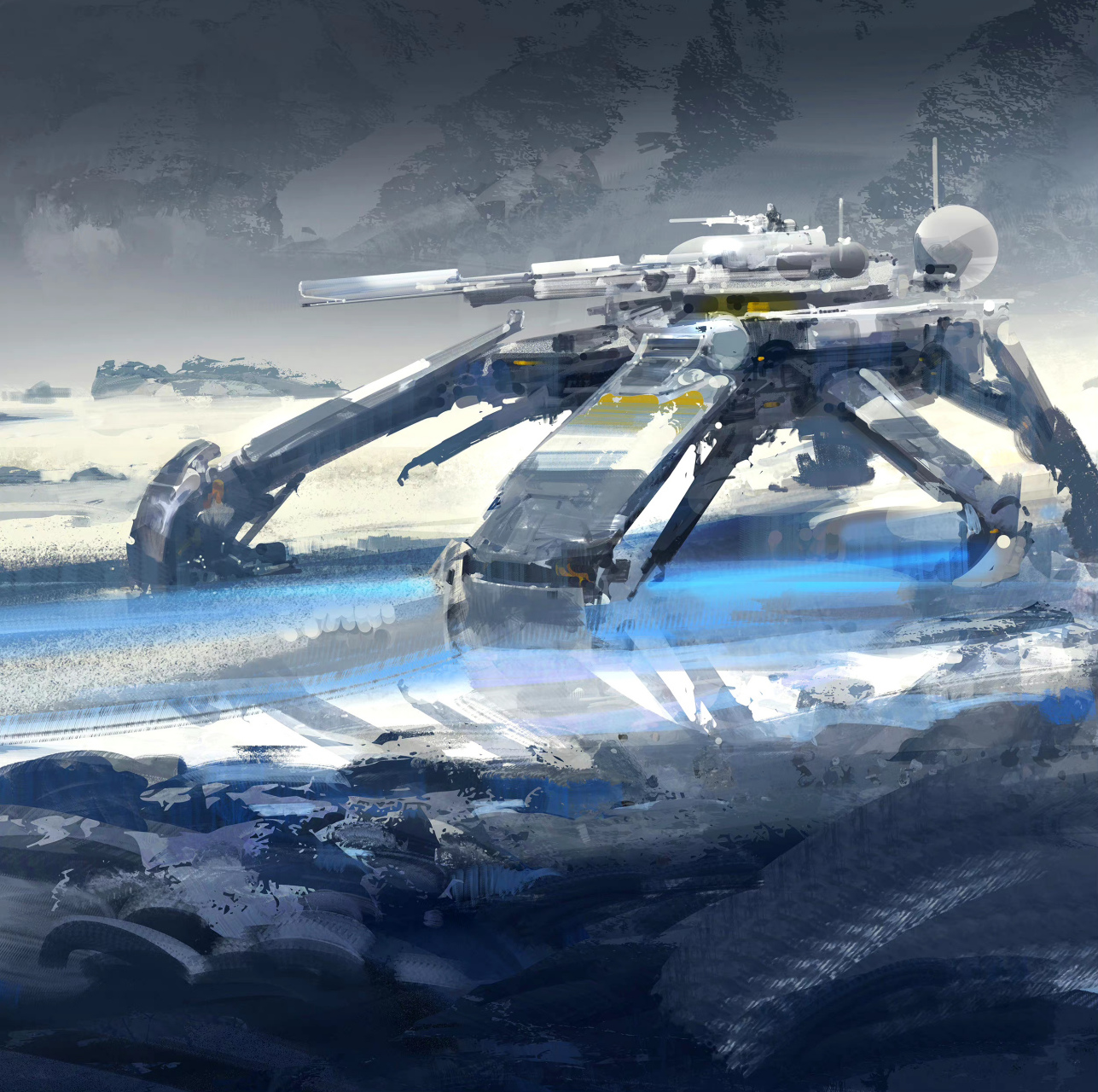 画家richard anderson科幻绘画作品欣赏,描绘了人类在太空中对机甲的