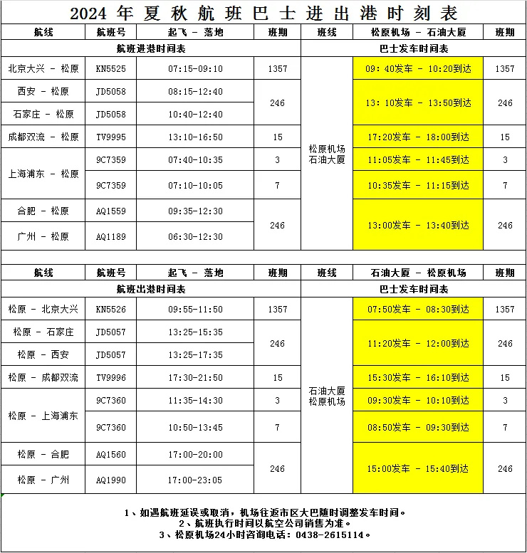 3月31日起,松原查干湖机场执行夏季航班时刻表