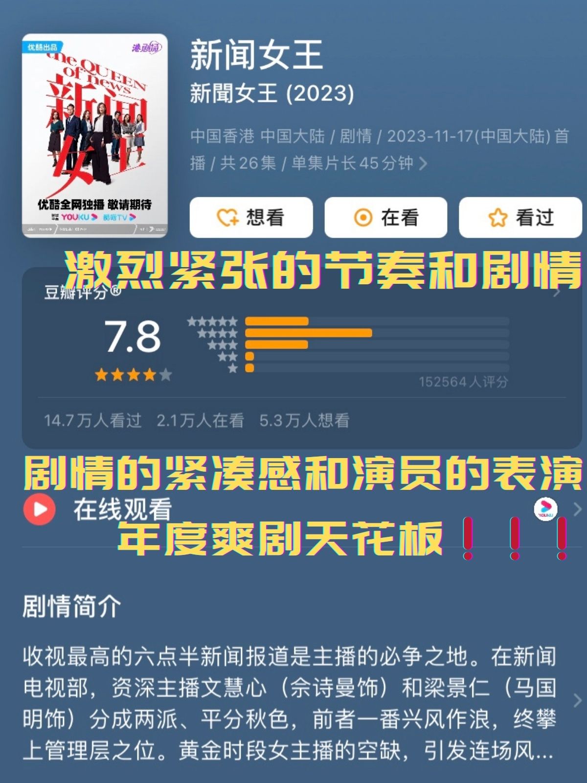 风云,看女主播如何登顶  片名:《新闻女王》  首播:2023  豆瓣评分:7