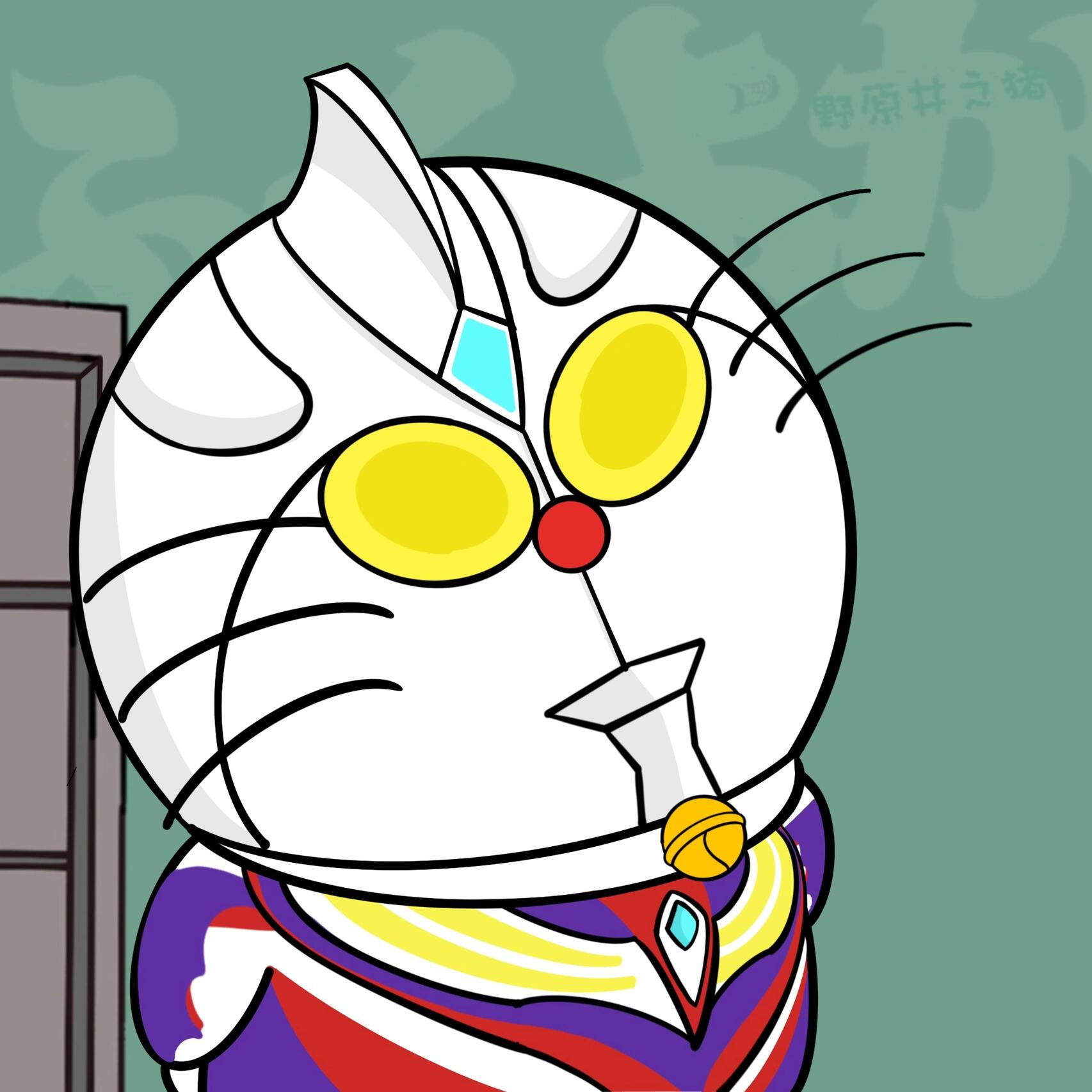画一个机器猫版本的奥特曼