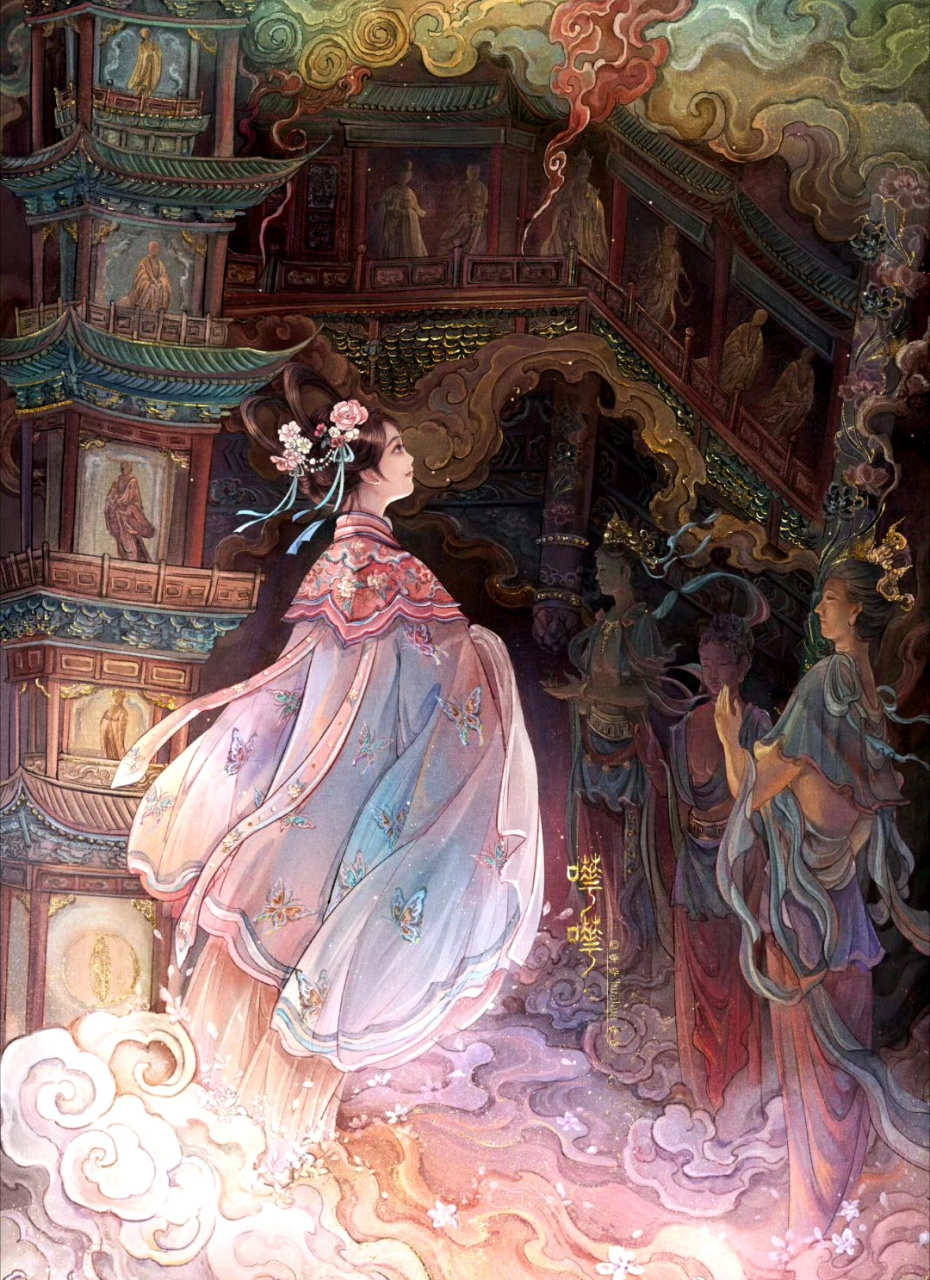 画师哗哗绘制的一组国风绘画作品,用华丽的色彩描绘了神话中的人物,以